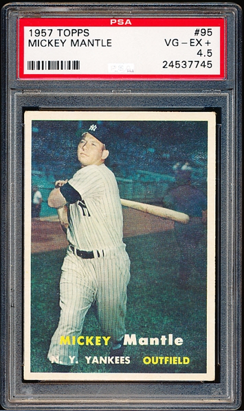 1957 Topps Baseball- #95 Mickey Mantle, Yankees- PSA Vg-Ex+ 4.5