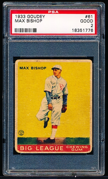 1933 Goudey Baseball- #61 Max Bishop, Phil A’s- PSA Good 2 