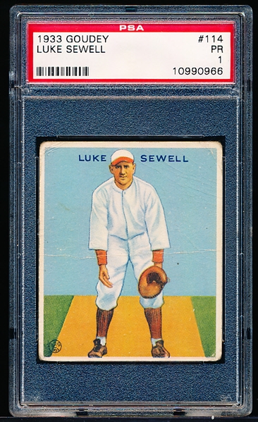 1933 Goudey Baseball- #114 Luke Sewell, Washington- PSA PR 1 