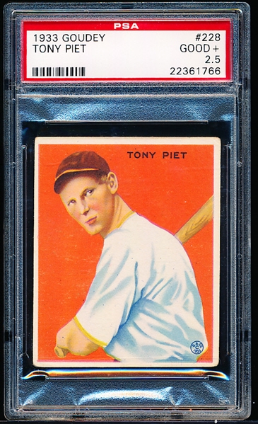 1933 Goudey Baseball- #228 Tony Piet, Pirates- PSA 2 Good+ 