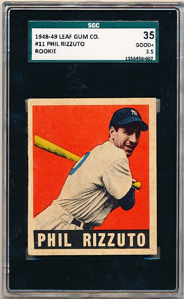 1948-49 Leaf Baseball- #11 Phil Rizzuto, Yankees- SGC 35 (Good+ 2.5)