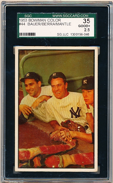 1953 Bowman Baseball- #44 Bauer/ Berra/ Mantle- SGC 35 Good+ 2.5