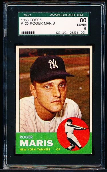 1963 Topps Baseball- #120 Roger Maris, Yankees- SGC 80 (Ex/Nm 6)