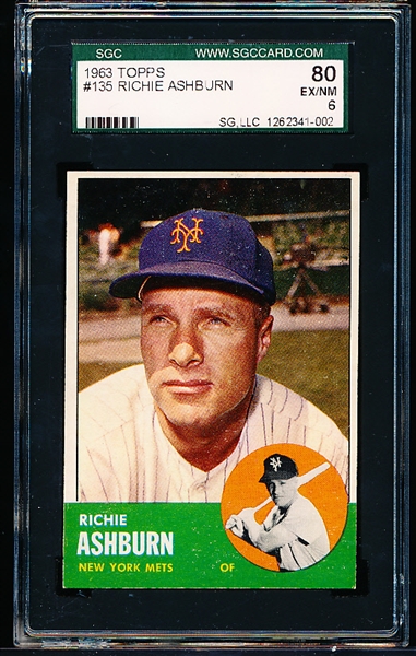 1963 Topps Baseball- #135 Richie Ashburn, Mets- SGC 80 (Ex/NM 6)