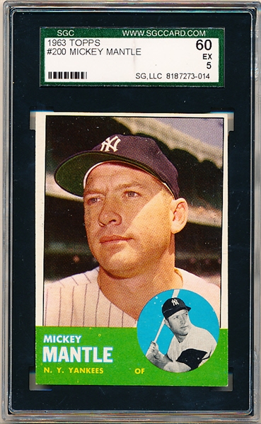 1963 Topps Baseball- #200 Mickey Mantle- SGC 60 (Ex 5)