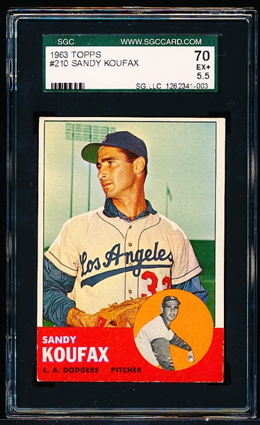 1963 Topps Baseball- #210 Sandy Koufax, Dodgers- SGC 70 (Ex+ 5.5)