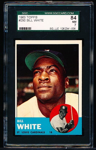 1963 Topps Baseball- #290 Bill White, Cardinals- SGC 84 (NM 7)