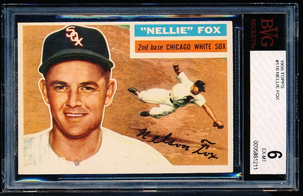 1956 Topps Baseball- #118 Nellie Fox, White Sox- BVG 6 (Ex-Mt)- Gray Back