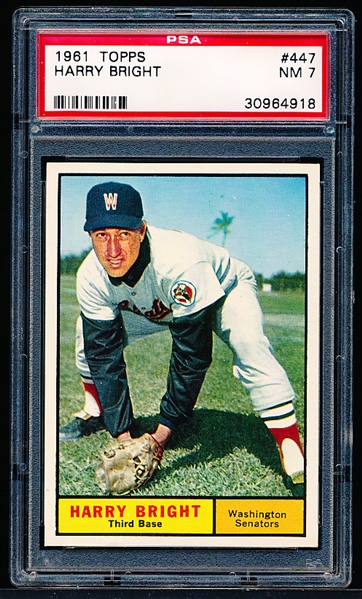 1961 Topps Baseball- #447 Harry Bright, Washington- PSA NM 7