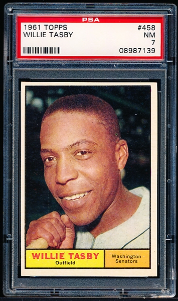 1961 Topps Baseball- #458 Willie Tasby, Washington- PSA NM 7 