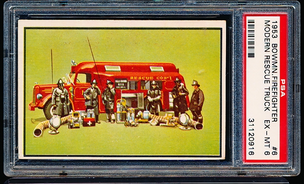 1953 Bowman “Firefighters”- #6 Modern Rescue Truck- PSA Graded EX-MT 6