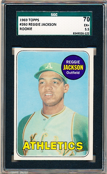1969 Topps Baseball- #260 Reggie Jackson, A’s- Rookie! – SGC 70 (Ex+ 5.5)