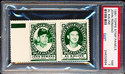 1961 Topps Baseball Stamp Panel with Tab- John Romano (Indians)/ Al Kaline (Tigers) - PSA NM 7 