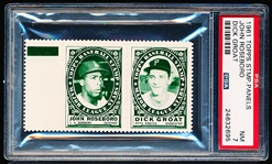 1961 Topps Baseball Stamp Panel with Tab- John Roseboro (Dodgers)/ Dick Groat (Pirates)- PSA NM 7 