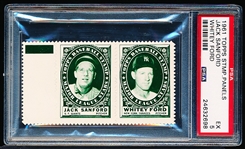 1961 Topps Baseball Stamp Panel with Tab- Jack Sanford (Giants)/ Whitey Ford (Yankees)- PSA Ex 5 