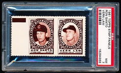 1961 Topps Baseball Stamp Panel with Tab- Ron Santo (Cubs)/ Vern Law (Pirates)- PSA NM 7