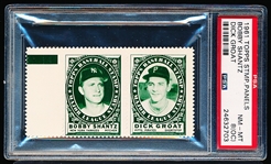 1961 Topps Baseball Stamp Panel with Tab- Bobby Shantz (Yankees)/ Dick Groat (Pirates)- PSA Nm-Mt 8(OC)
