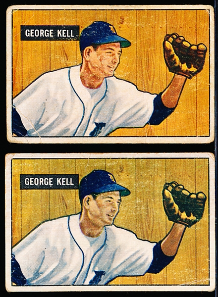 1951 Bowman Bb- #46 George Kell, Tigers- 2 Cards