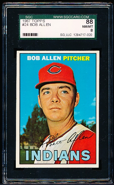 1967 Topps Baseball- #24 Bob Allen, Indians- SGC 88 (Nm/Mt 8)