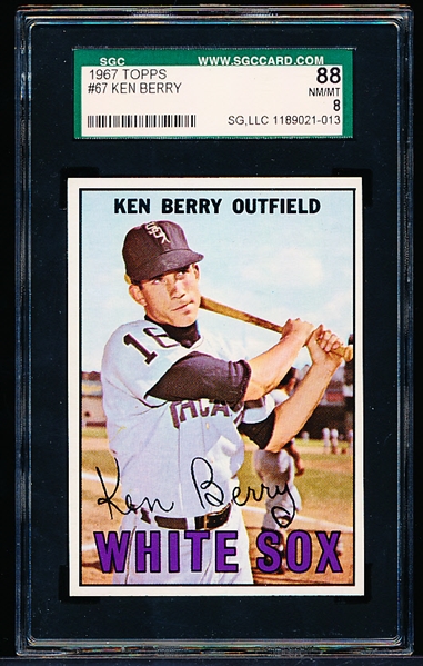 1967 Topps Baseball- #67 Ken Berry, White Sox- SGC 88 (Nm/Mt 8)