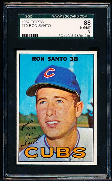 1967 Topps Baseball- #70 Ron Santo, Cubs- SGC 88 (Nm/Mt 8)