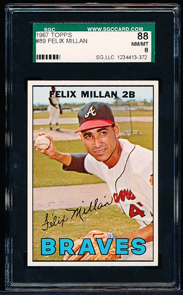 1967 Topps Baseball- #89 Felix Millan, Braves- SGC 88 (Nm/Mt 8)