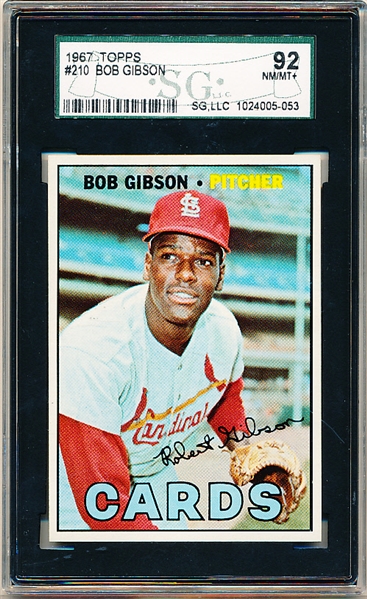 1967 Topps Baseball- #210 Bob Gibson, Cards- SGC 92 (Nm/Mt+ 8.5)
