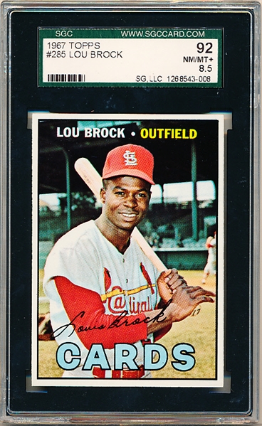 1967 Topps Baseball - #285 Lou Brock, Cards- SGC 92 (Nm/Mt+ 8.5)