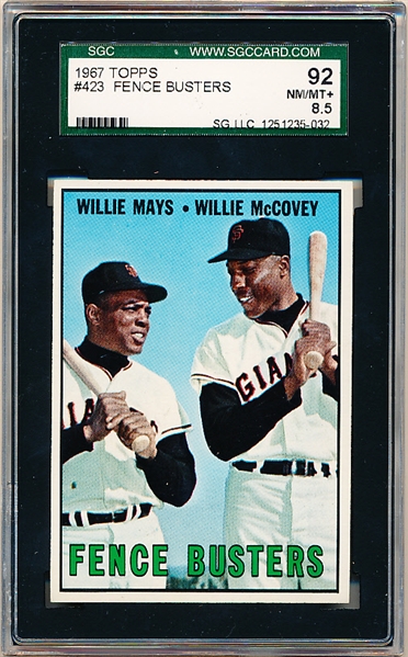 1967 Topps Baseball- #423 Fence Busters- Mays/McCovey- SGC 92 (Nm/Mt+ 8.5)