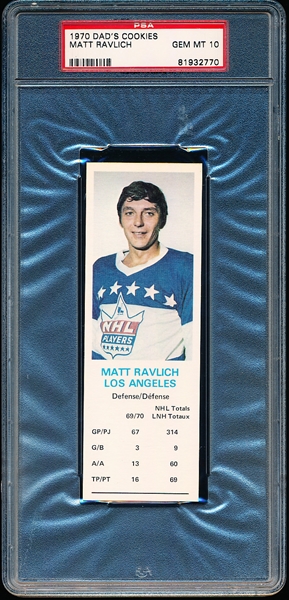 1970 Dad’s Cookies Hockey- Matt Ravlich, Los Angeles- PSA GEM MINT 10