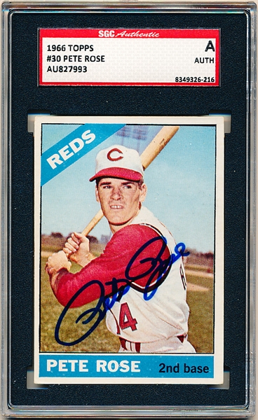 1966 Topps Baseball- #30 Pete Rose, Reds- Autographed Card!- SGC Authenticated and in a SGC Holder