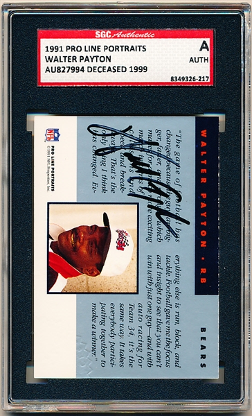 1991 Pro Line Football Portraits- Walter Payton Certified Autographed Card- SGC Authenticated and Holdered