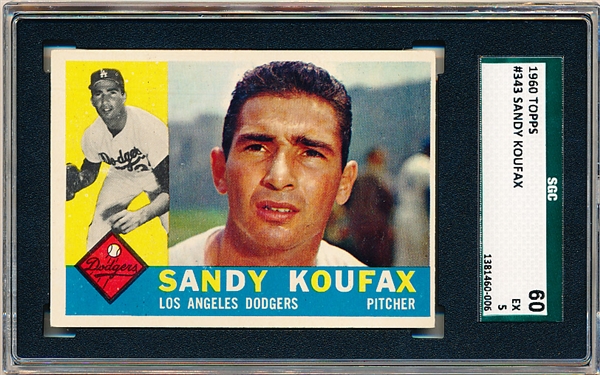 1960 Topps Baseball- #343 Sandy Koufax, Dodgers- SGC 60 (Ex 5)