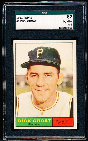 1961 Topps Baseball- #1 Dick Groat, Pirates- SGC 82 (Ex-Mt 6.5)