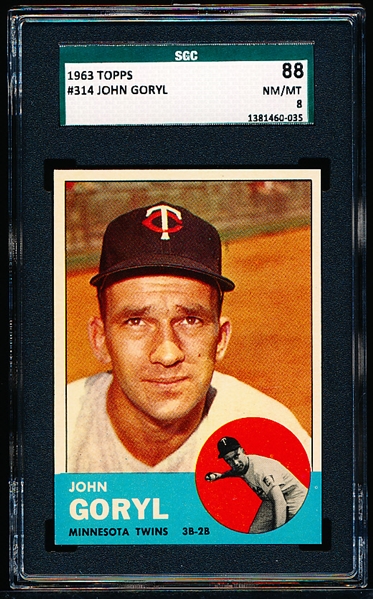 1963 Topps Baseball- #314 John Goryl, Twins- SGC 88 (Nm/Mt 8)
