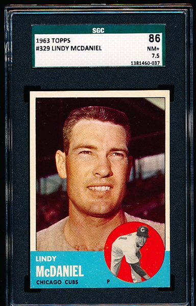 1963 Topps Baseball- #329 Lindy McDaniel, Cubs- SGC 86 (NM+ 7.5)