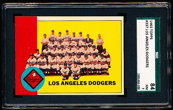 1963 Topps Baseball- #337 Los Angeles Dodgers Team- SGC 84 (NM 7)