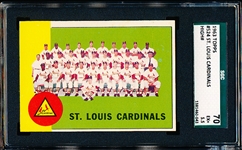 1963 Topps Baseball- #524 St. Louis Cardinals- SGC 70 (Ex+ 5.5)- Hi# .