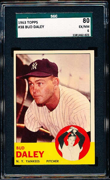 1963 Topps Baseball- #38 Bud Daley, Yankees- SGC 80 (Ex/NM 6)