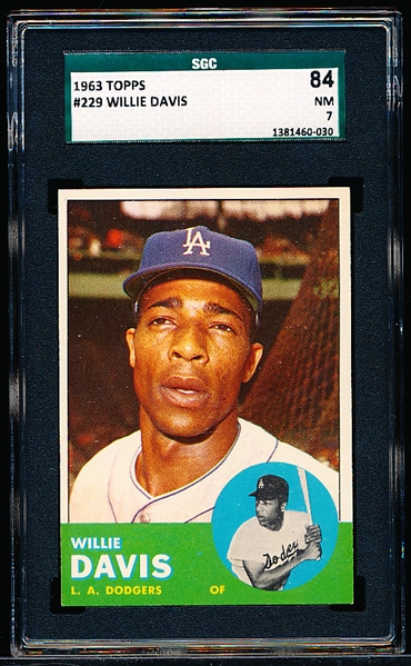 1963 Topps Baseball- #229 Willie Davis, Dodgers- SGC 84 (NM 7)