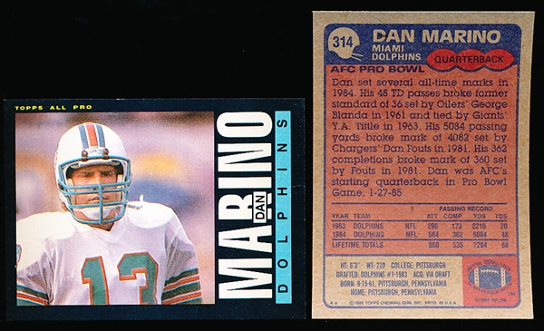 1985 Topps Fb- #314 Dan Marino- 7 Cards