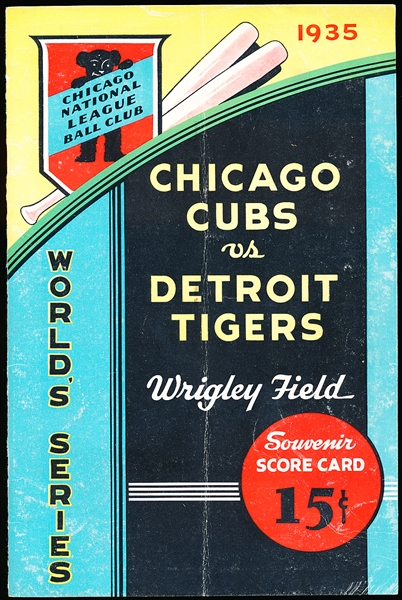 1935 Chicago Cubs World Series Baseball Program (Wrigley Field) vs. Tigers- signed by Al Simmons 