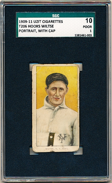 1909- 11 T206 Baseball- Hooks Wiltse, N.Y. Natl- Portrait With Cap- UZIT BACK!- SGC 10 (Poor 1)- Very Rare Back!