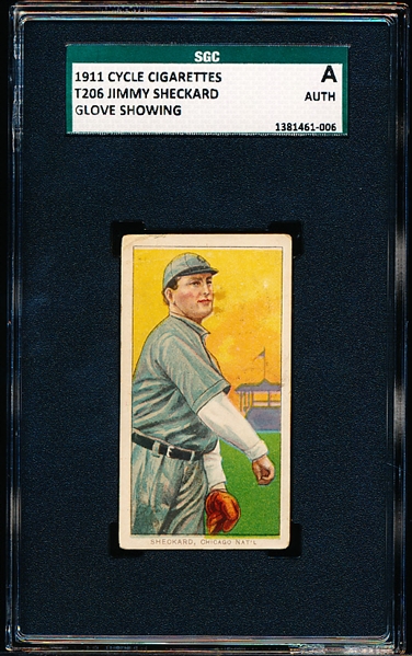 1911 T206 Bb- Sheckard, Chicago Natl (Glove Showing)- SGC A (Auth)- CYCLE 460 Back! 