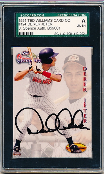 1994 Ted Williams Card Co.- #124 Derek Jeter- Autographed Card- Certified by SGC and Spence- #24/800