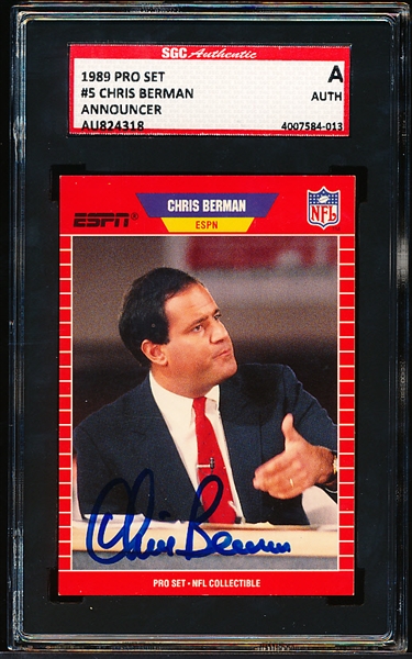 1989 Pro Set Ftbl. “Announcers” #5 Chris Berman, ESPN- Autographed- SGC Certified/ Slabbed