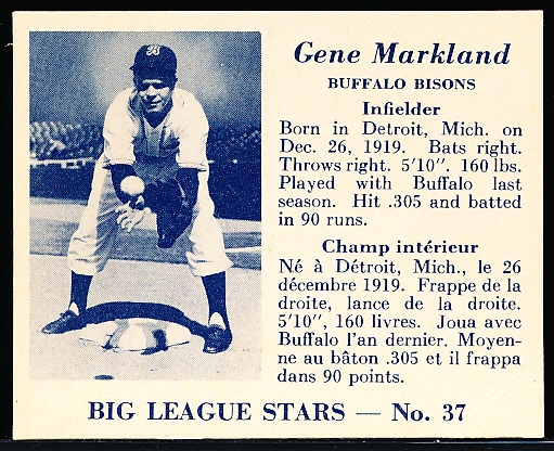 1950 V362 Big League Stars Baseball- #37 Gene Markland, Buffalo Bisons