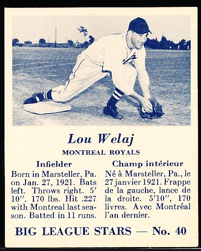 1950 V362 Big League Stars Baseball- #40 Lou Welaj, Montreal Royals