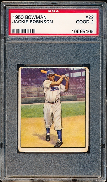 1950 Bowman Baseball- #22 Jackie Robinson, Dodgers- PSA Good 2