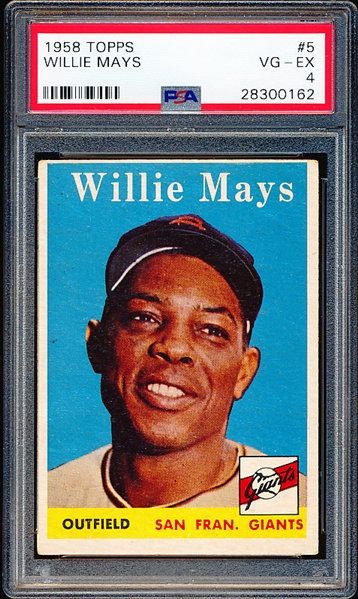 1958 Topps Baseball- #5 Willie Mays, Giants- PSA Vg-Ex 4